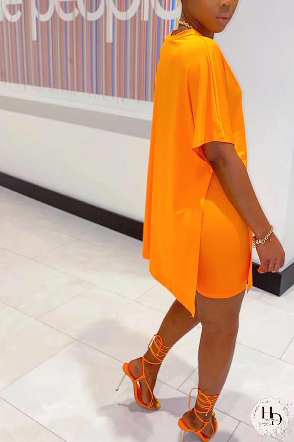 Coffee Fashion Street Solid Two Piece Suits Straight Short Sleeve Two Pieces