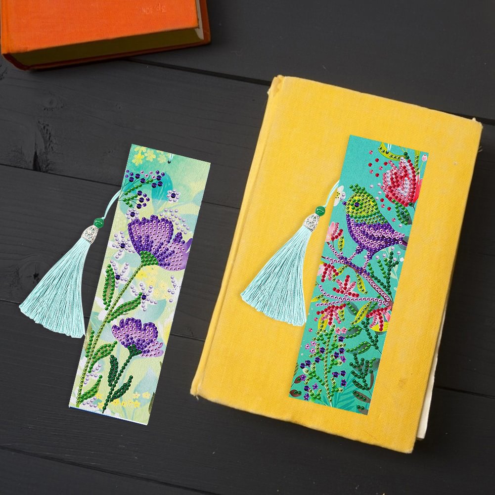 2pcs Diamond Painting Bookmark DIY Flowers Leather Tassel Book Marks Craft