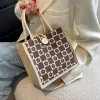 Flower Chessboard Linen Casual Daily Lunch Bag