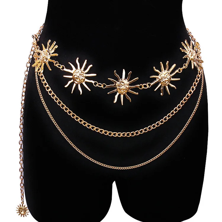 Metal Sun Flower Three Layered Adjustable Decration Waist Chain Belt
