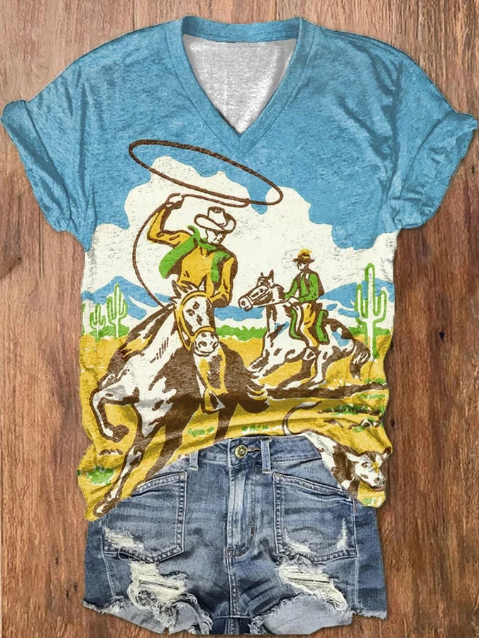 Women's Western Vintage Print T-Shirt