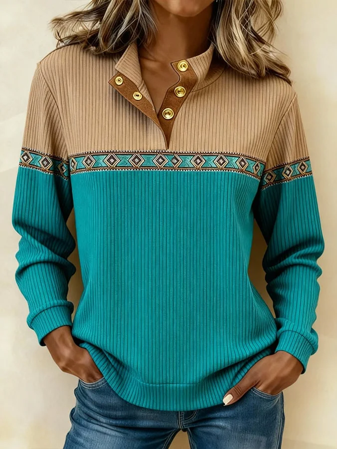 Comstylish Women's Casual Color Block Printed Pullover Sweatshirt