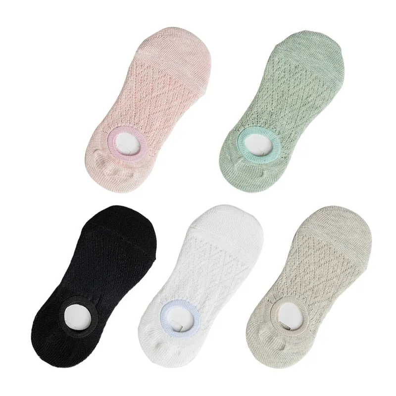 5 Pairs/Set Women Silicone Non-slip Invisible Socks Summer Solid Color Mesh Ankle Boat Socks Female Cotton Slipper No Show Socks