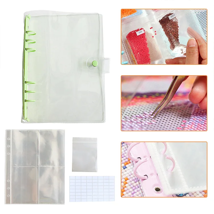 Diamond Painting Storage Containers Beads Storage Book Binder with Pockets,  Self Sealing Plastic Bags, 447 Color Number Stickers