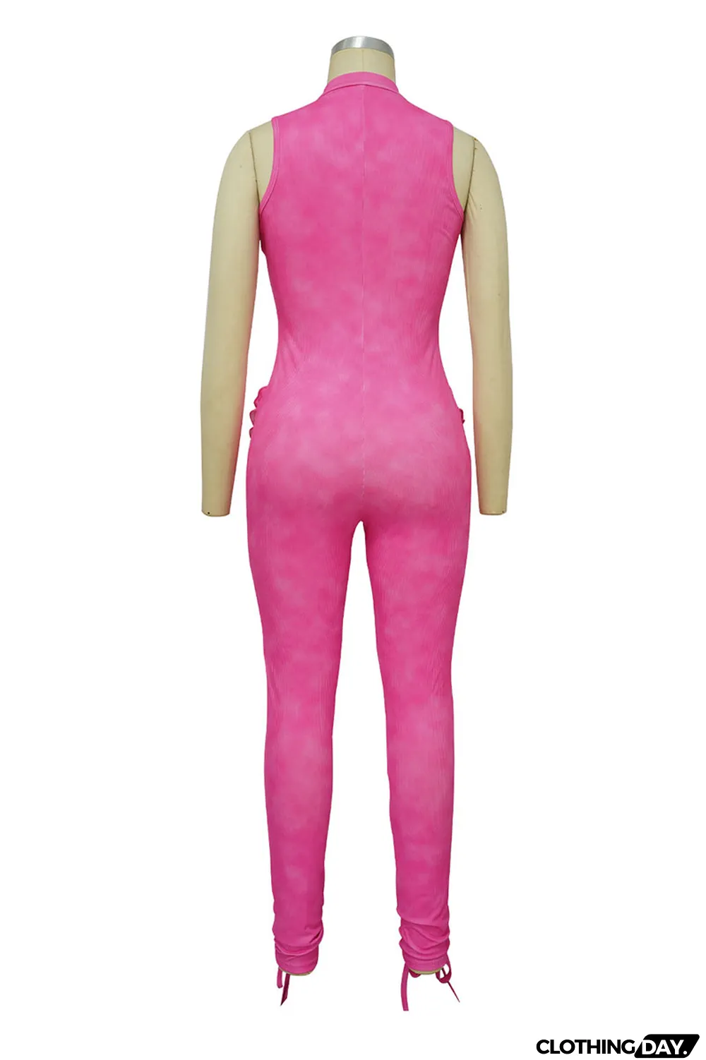 Light Blue Casual Solid Patchwork Stringy Selvedge Zipper Collar Skinny Jumpsuits