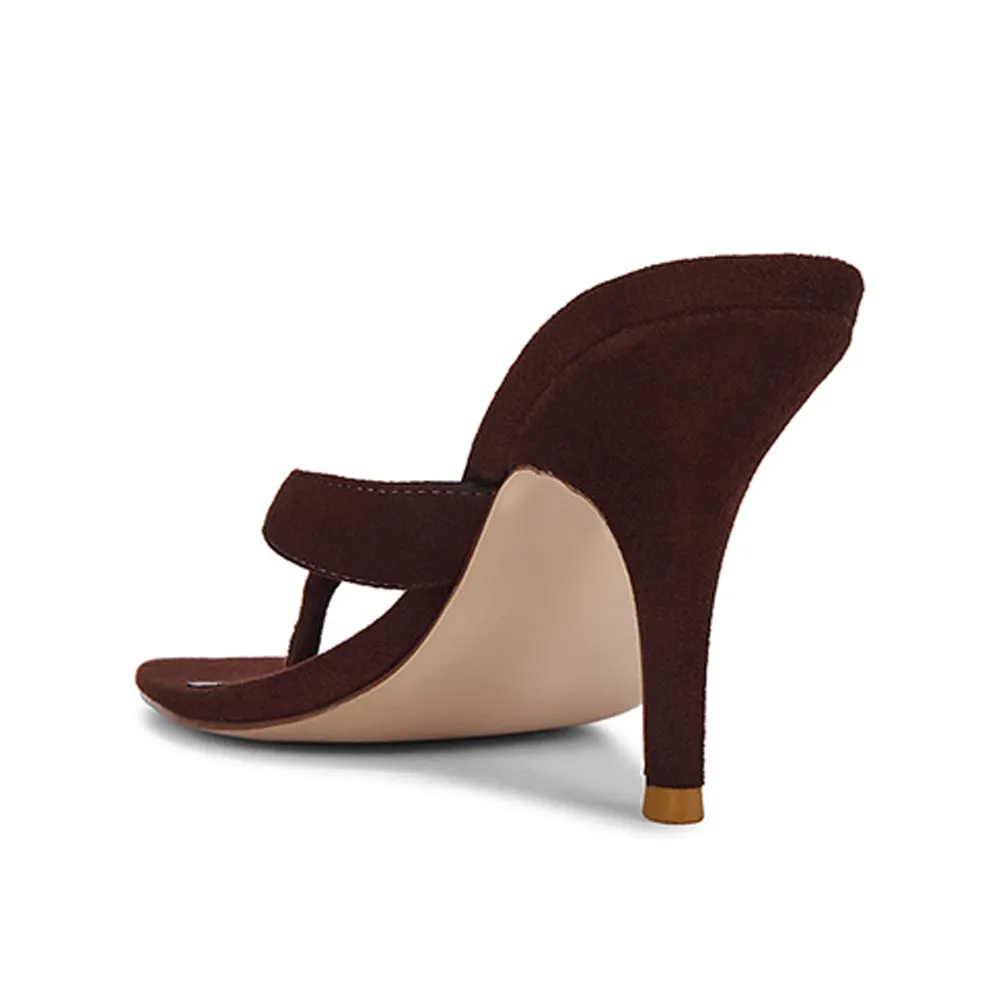 Brown Pointed Toe Stiletto Heel Slip On Flip Flops Mules for Women