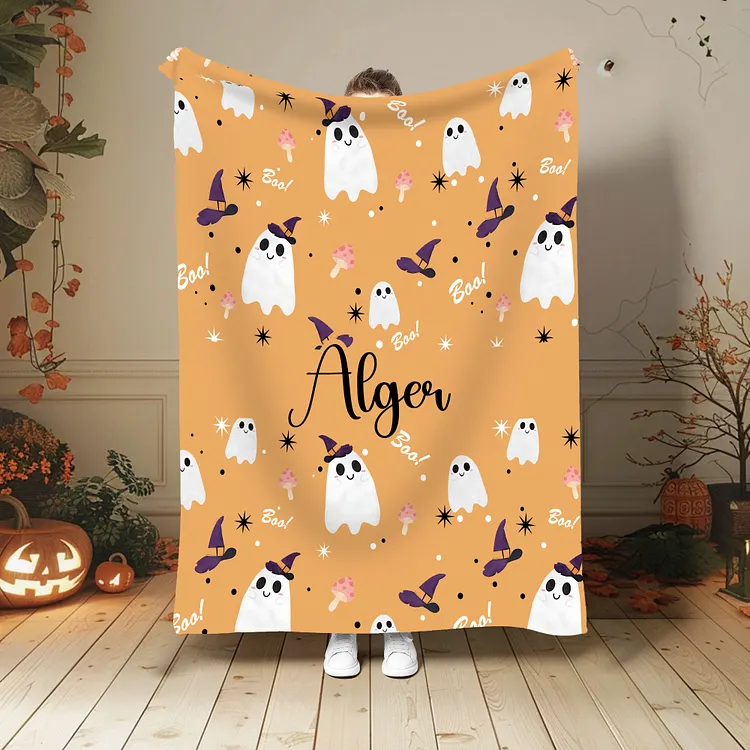 Personalized Blanket, Custom Blanket, Blanket for Kids, Custom Name Blanket, Halloween Blanket, Halloween Gift, Cute Ghost Pattern Blanket