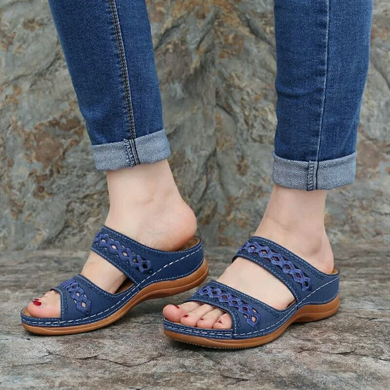 CARTOONH Sandals Orthopedic Slippers Open Toe Summer Shoes Vintage Low Heels Female Platform Shoes Corrector Sponge Walking Sandals