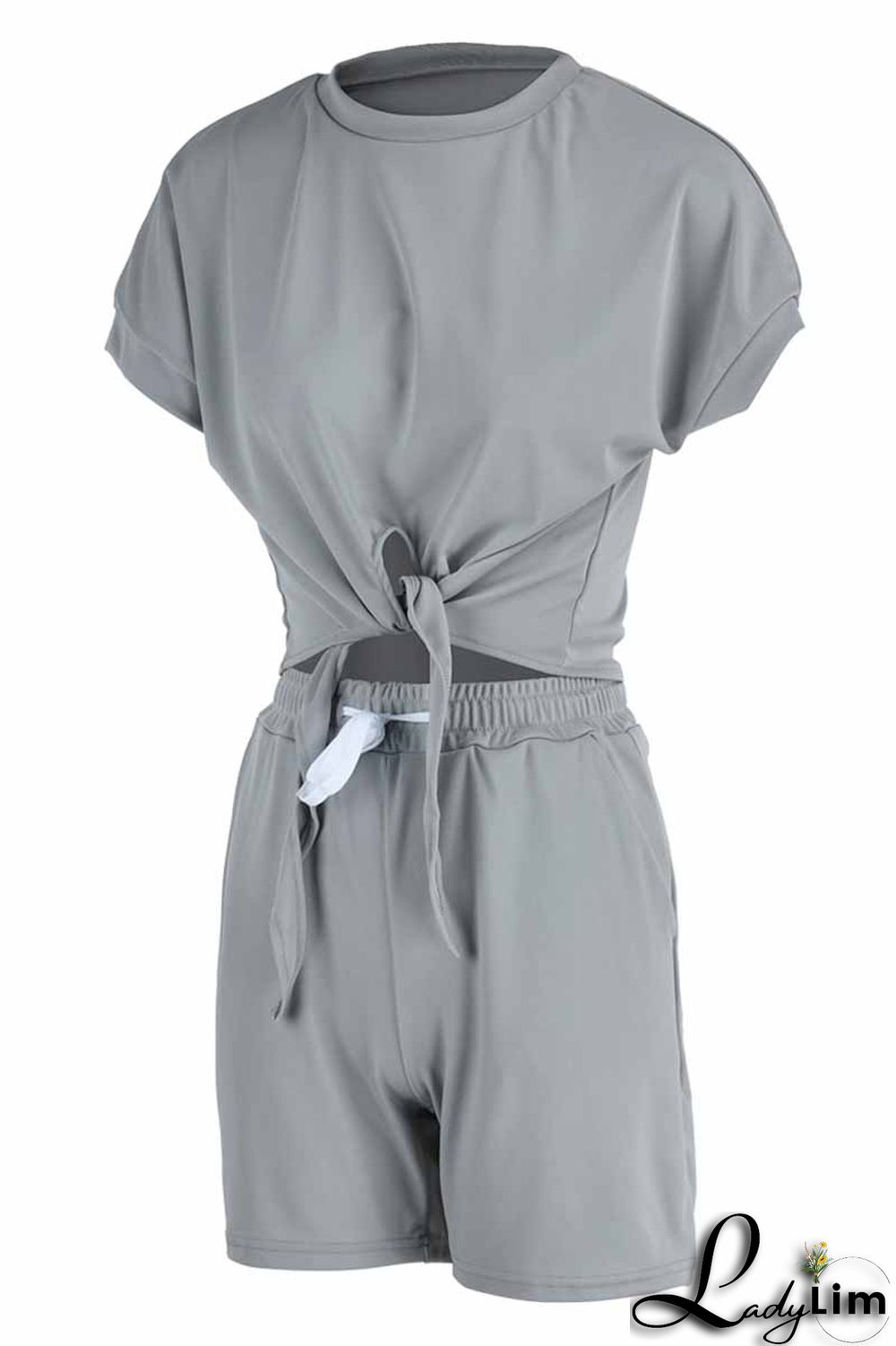 Black Fashion Casual Solid Bandage O Neck Short Sleeve Two Pieces