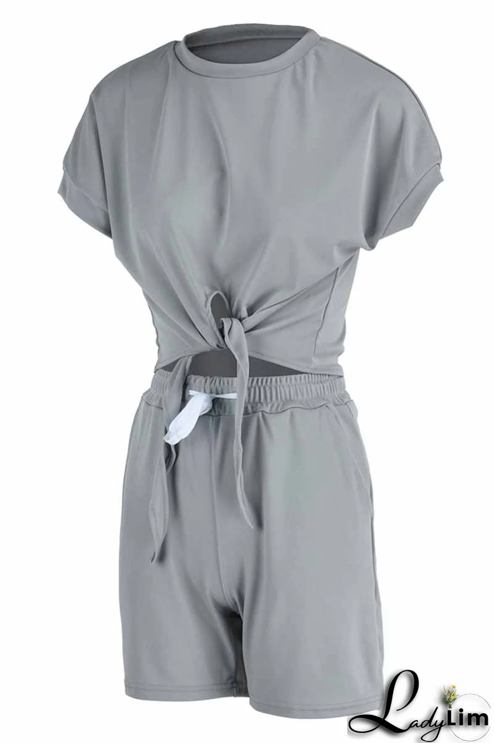 Black Fashion Casual Solid Bandage O Neck Short Sleeve Two Pieces