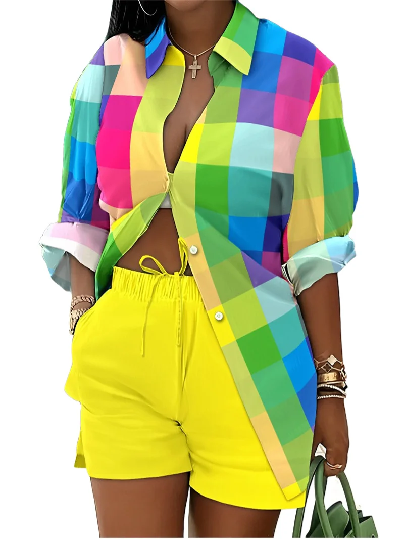 Uveng Uveng Women's Clothing Explosion Two Sets Of Long-Sleeved Shorts Printed Commuter Set