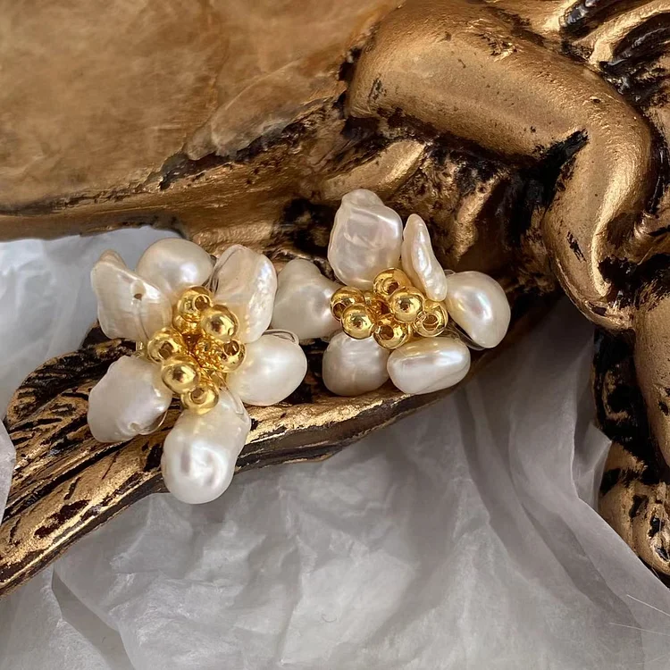 Baroque Pearl Petal Stud Earrings