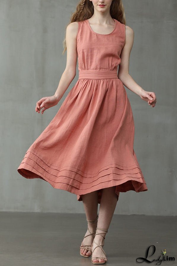 Cross Back O Neck Maxi Linen Dress