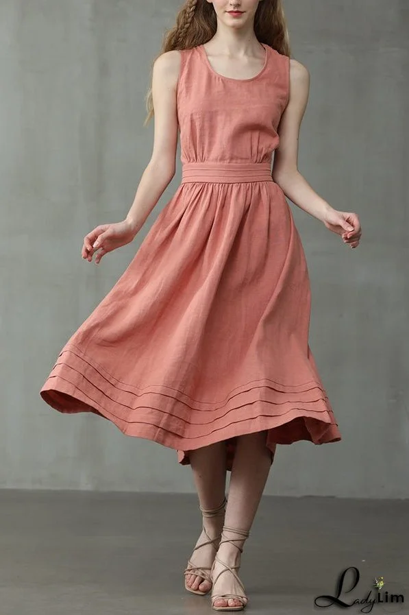 Cross Back O Neck Maxi Linen Dress