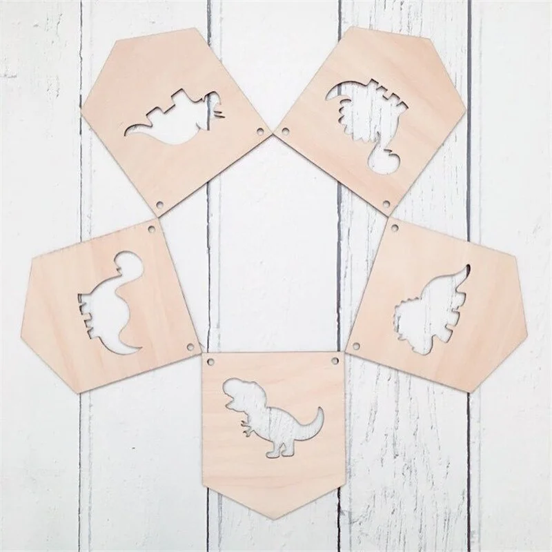 Nordic Dinosaur Wood Chip Positive Slogan Banner Garland Kids Room Decorations Wall Hanging Ornament Nursery Decor Photo Props