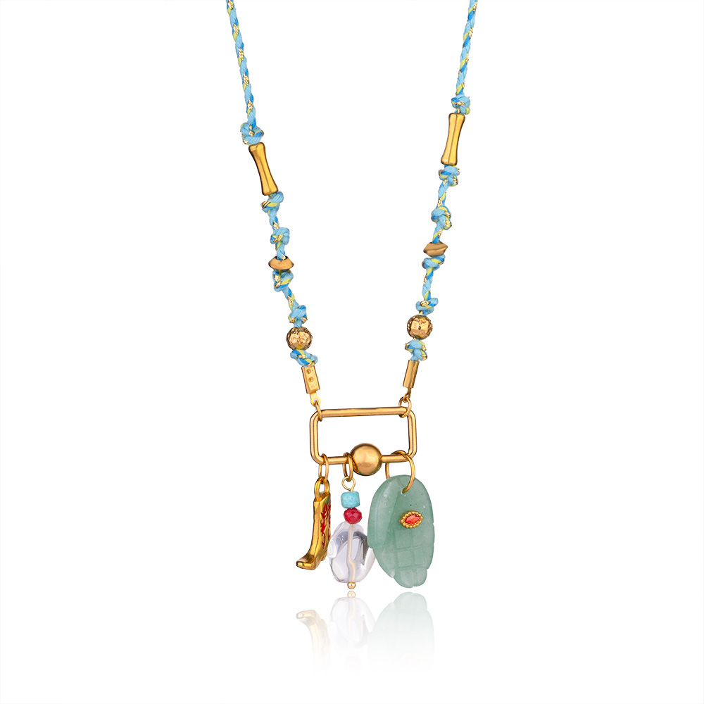 Stainless Steel Natural Gemstone Palm Eye Necklace