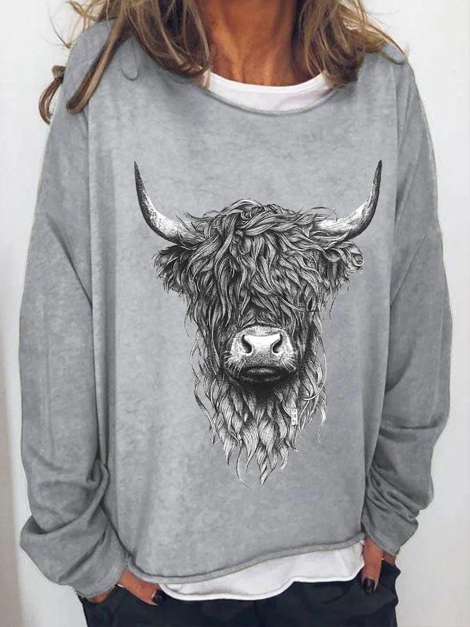 Women's Highland Cow Print Casual Sweatshirt socialshop