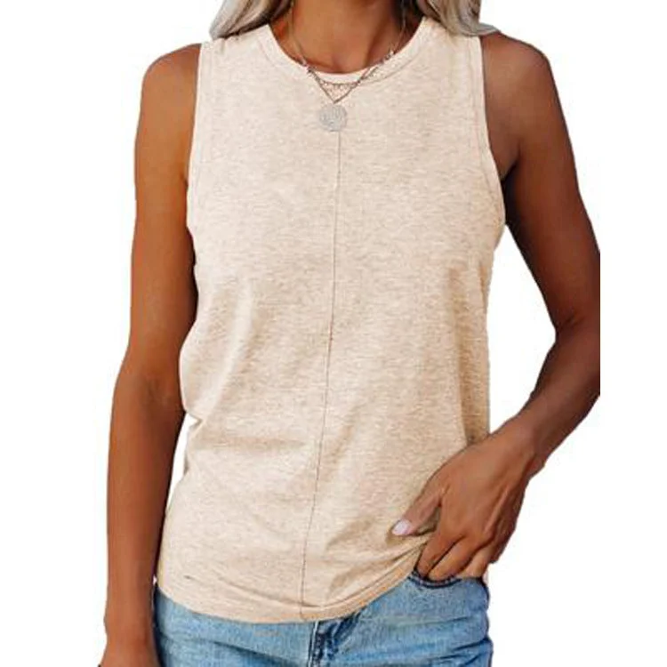 Uveng Women's Stylish Casual Style Loose Round Neck Solid Color Sleeveless Vest T-shirt