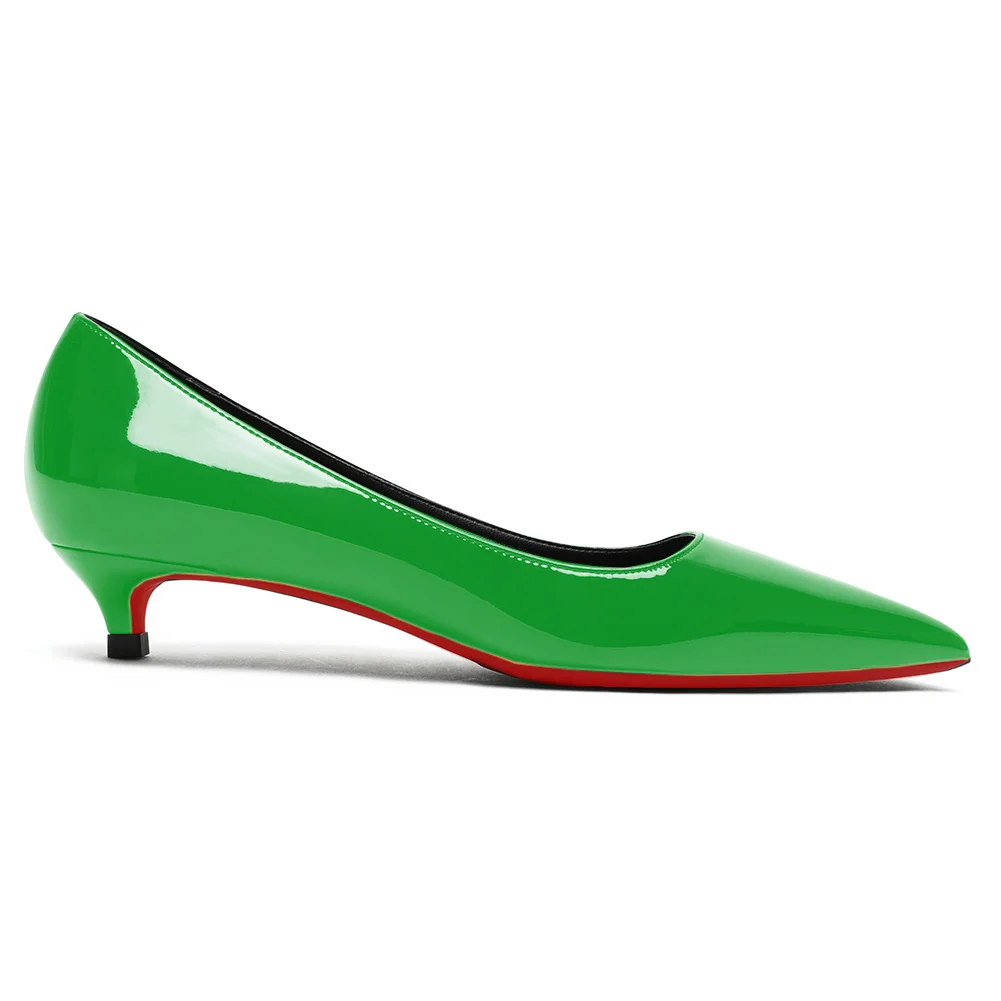 30mm Pointed Toe Red Bottom Kitten Heels Slip On Daily Comfortable Pumps for Women-MERUMOTE