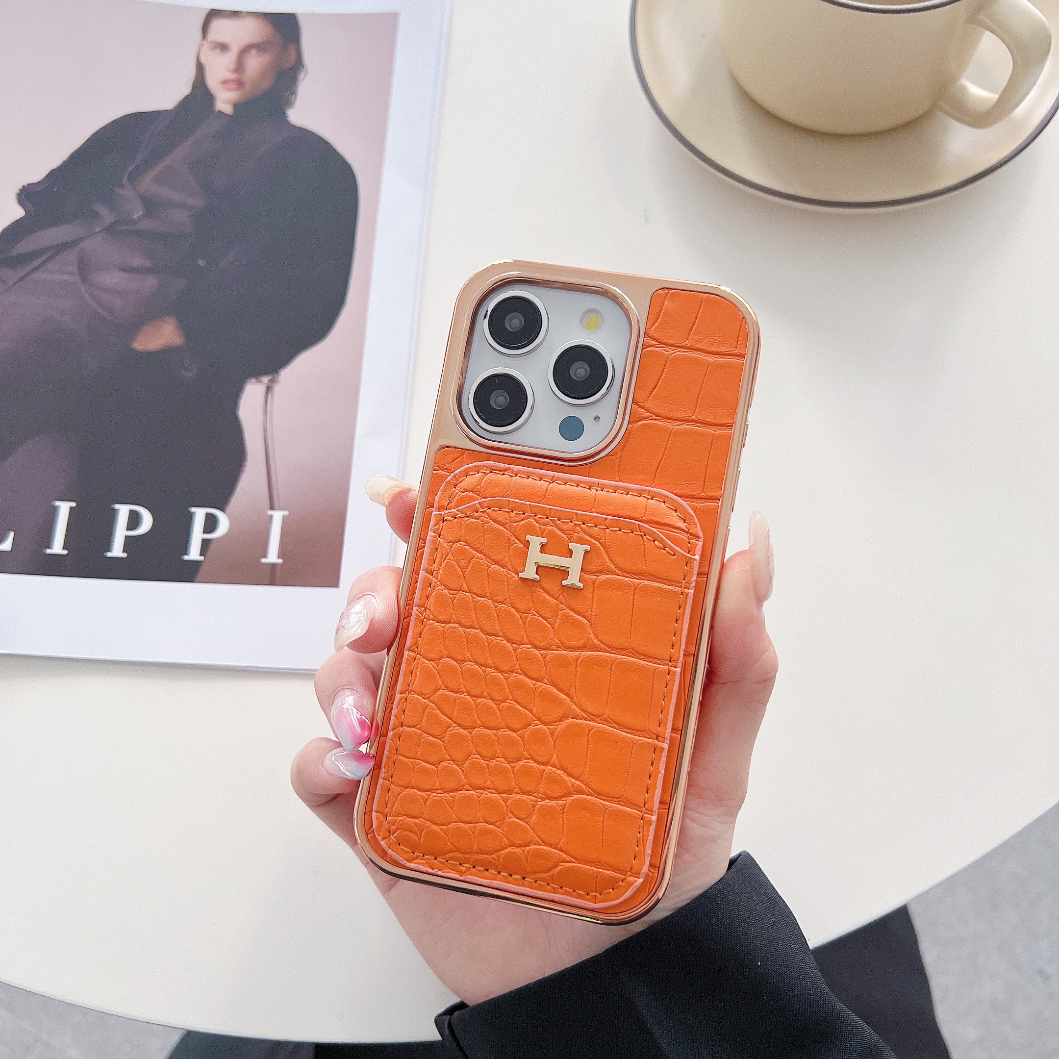 Herm&egrave;s Crocodile Leather Card Holder Apple iPhone Case
