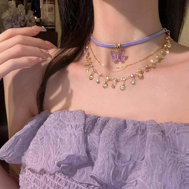 Glitter Layered Butterfly Wax Cord Necklace