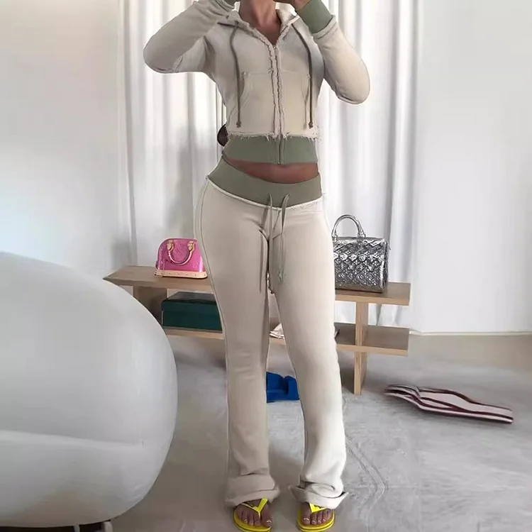 PASUXI Women's High-Waisted Flared Knit Sweatpants with Contrast Stitching Slim Fit Yoga Pants huanwei