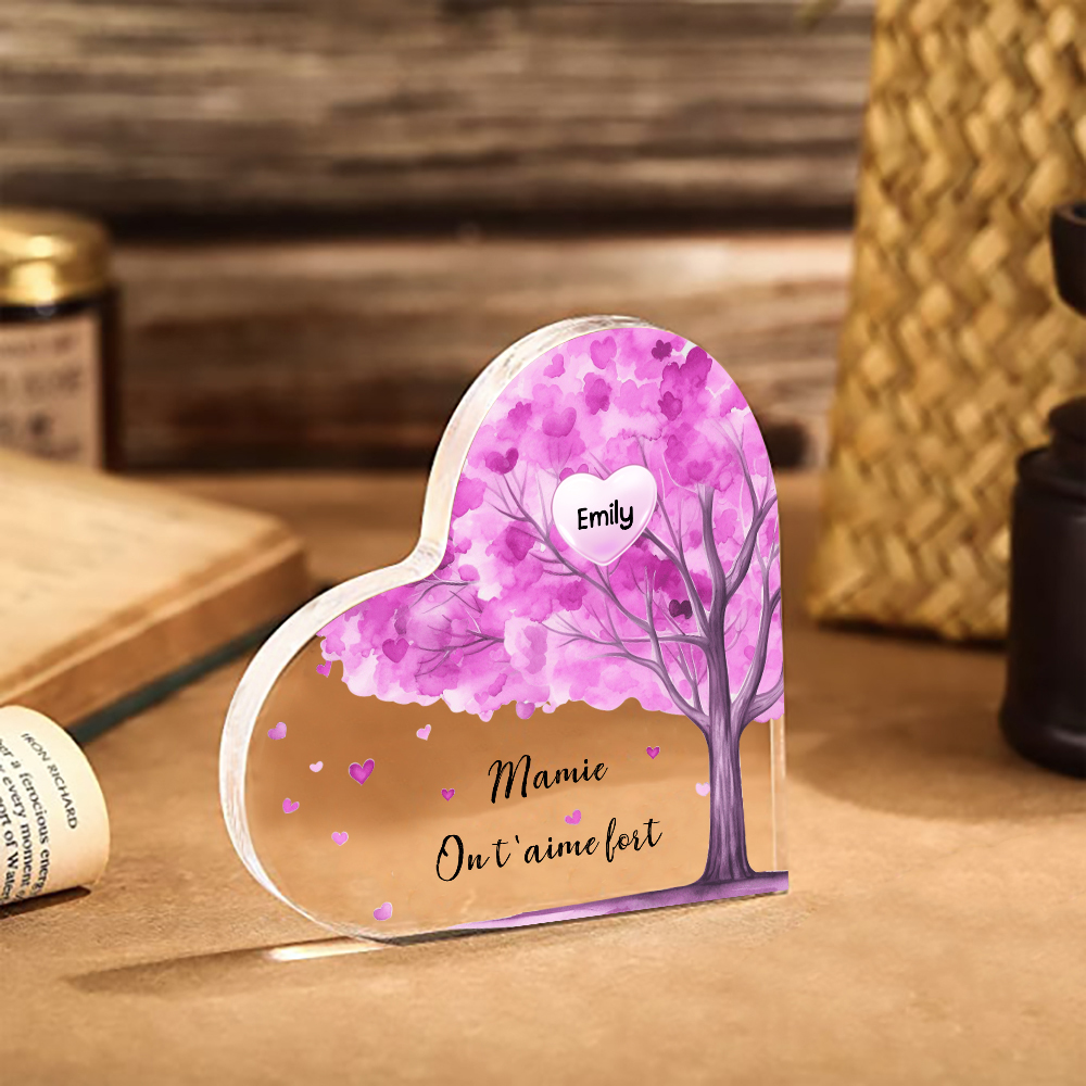 À ma Maman/Mamie - Plaque Acrylique Arbre en Forme de Cœur 1 Prénom Personnalisé avec 1 Texte