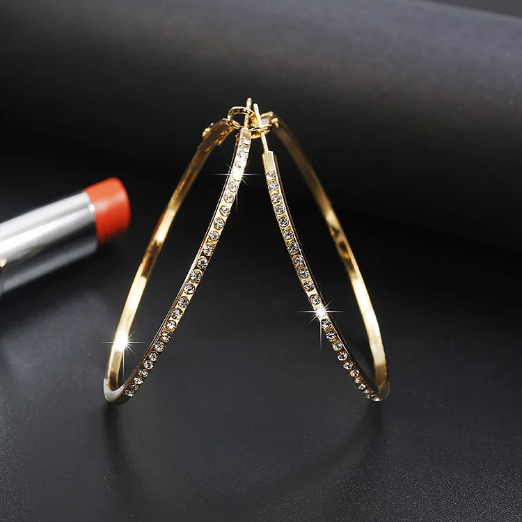 Fashion Gold Retro Rhinestone Hoop Earrings  Flycurvy [product_label]