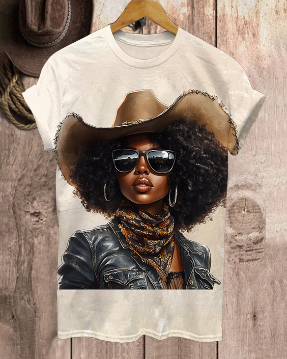 Afro Black Cow Girl Neck Short Sleeve Tshirt