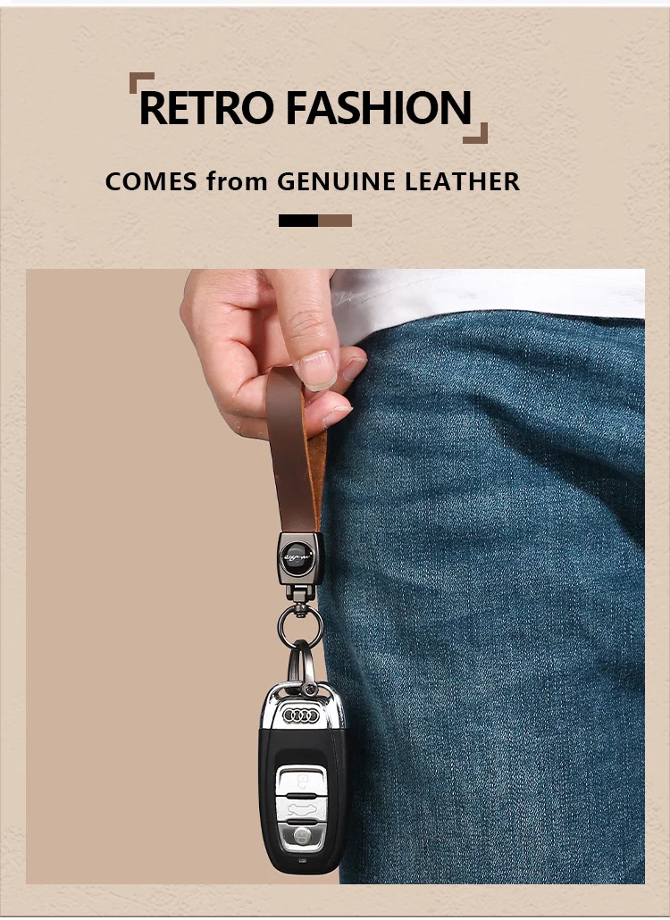 🔥Hot sale🔥Exclusive logo🔥Car anti-lost genuine leather alloy keychain