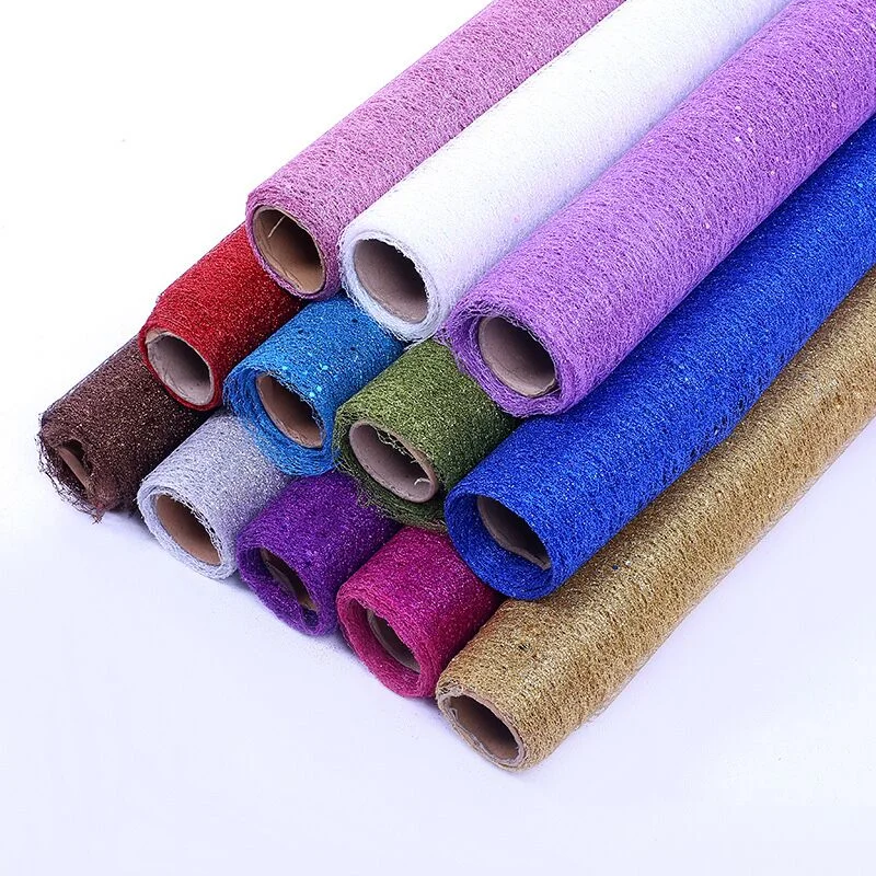 50cm*5Y Gold Wire Tissue Tulle Roll Spool Craft Wedding Party Decoration Bouquet Wrap Organza Sheer Gauze Element Table Runner