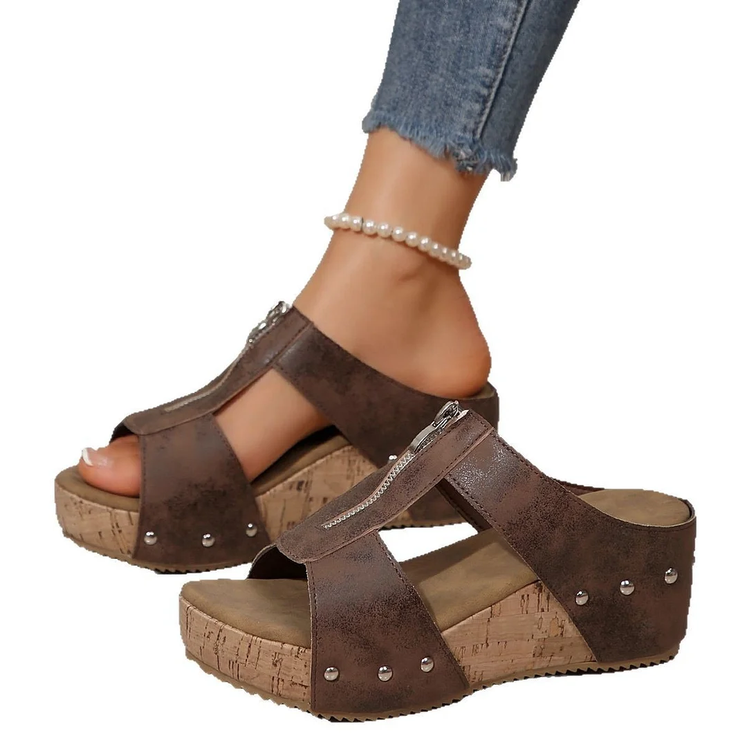 Breakj Breakj Summer New Women's Thick Bottom Slope And Slippers Large Size Fish Mouth Slope And Thick Bottom Slippers