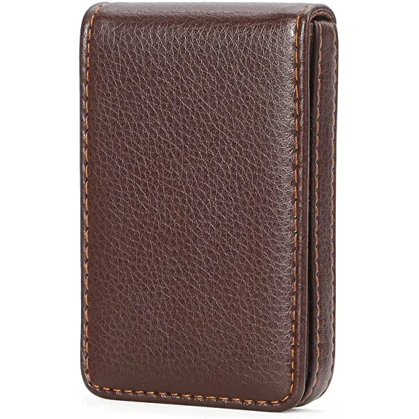 MaxGear® Leather Business Card Case for Women or Men Black Business Cards Wallet Slim Pocket Name Cards Holders Carrier with Magnetic Closure Business Card Holder
