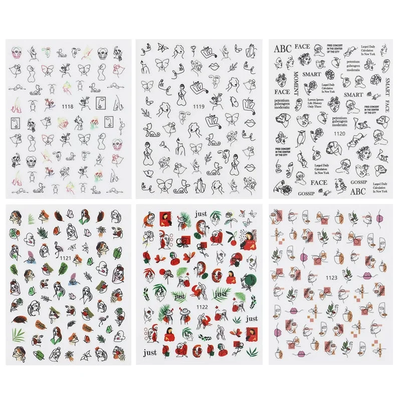 Hot Sale 3D Nail Sticker Lady Face Geometric Stickers for Nails Abstract Image Design Nails Accessories Manicure Stickers
