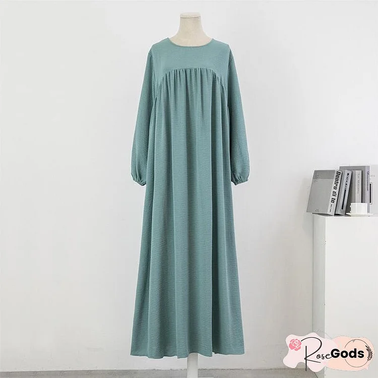 Sleeves Solid Color Pullover Robe Dress Dresses