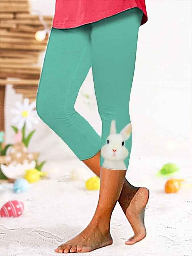 Women's Easter Bunny Print Cropped Leggings