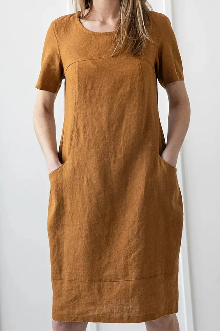Casual College Print Pocket O Neck Short Sleeve Dress