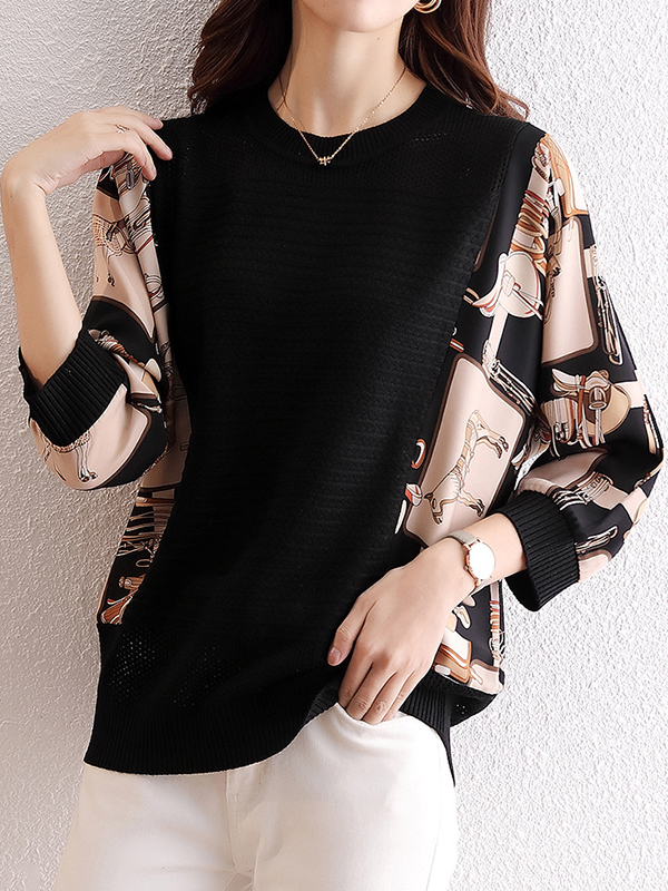 Loose Printed Bat Sleeve Chiffon Blouses
