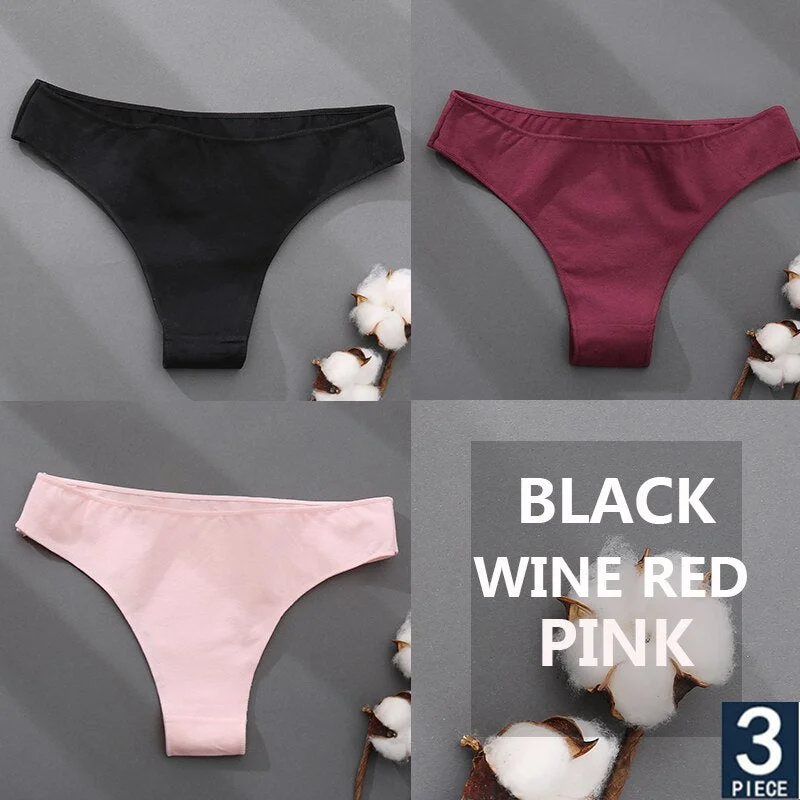 FINETOO 3PCS/Set Cotton Thong Women's Underwear M-XXL Woman Bikini Underpants Femme 7 Colors Breathable Girls Lingerie Panties