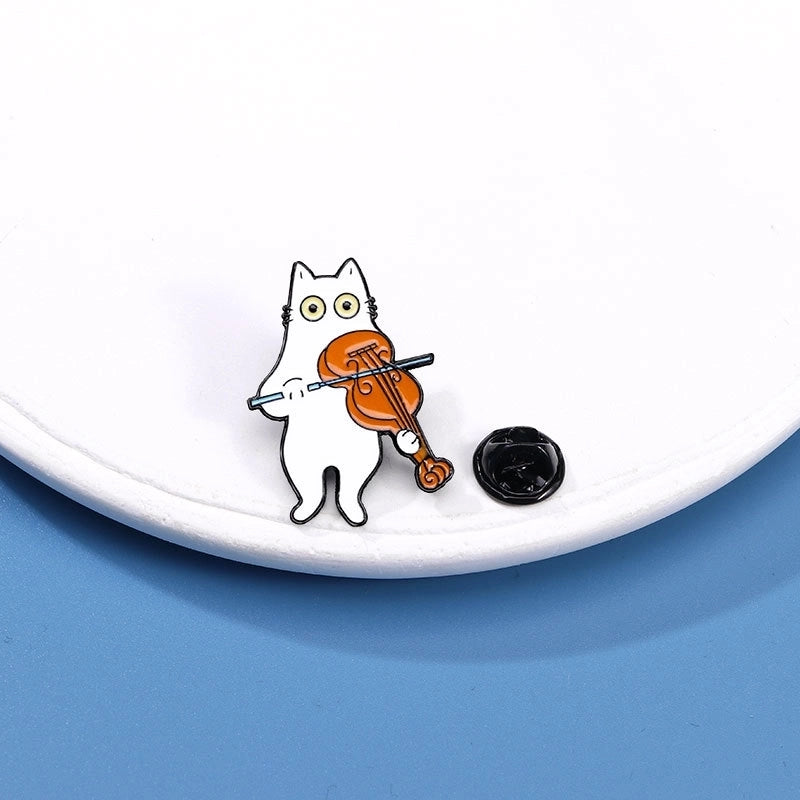 Cartoon Style Cute Pin Musical Instrument Cartoon Cat Alloy Stamping Stoving Varnish Plating Unisex Badge Brooches Collar Pin