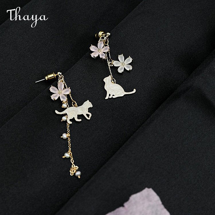 Thaya Flower And Cat Earrings