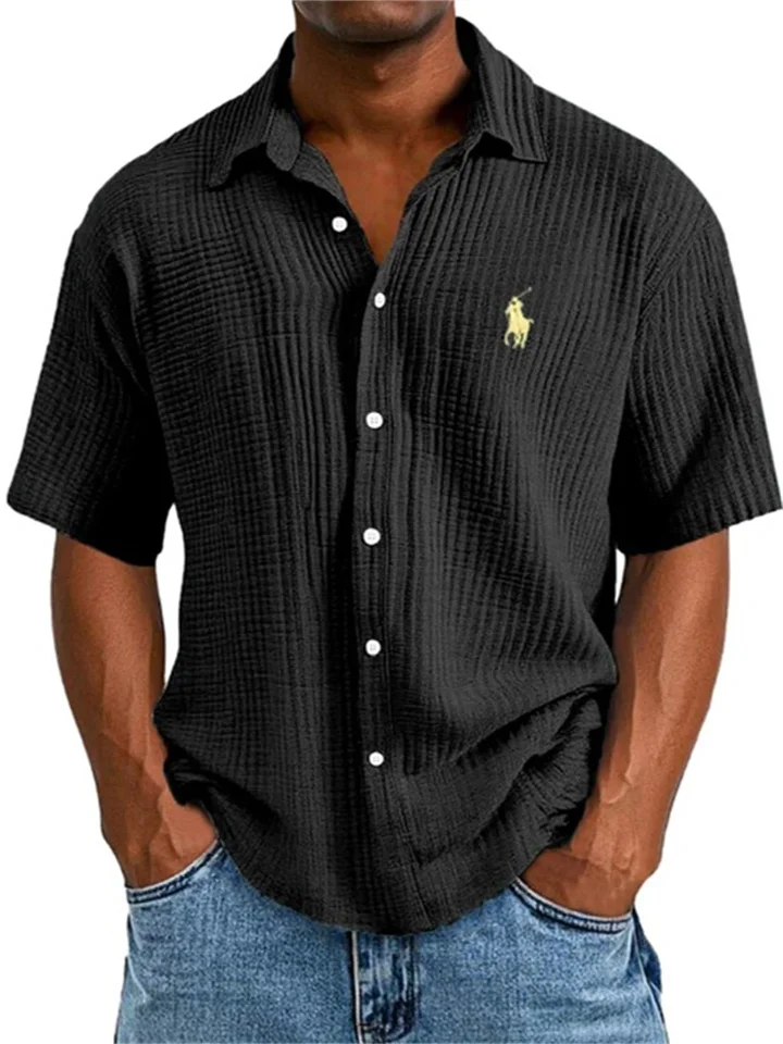 New Big Size Shirt Embroidery Men's Loose Cotton Short-sleeved Lapel Shirt-JRSEE