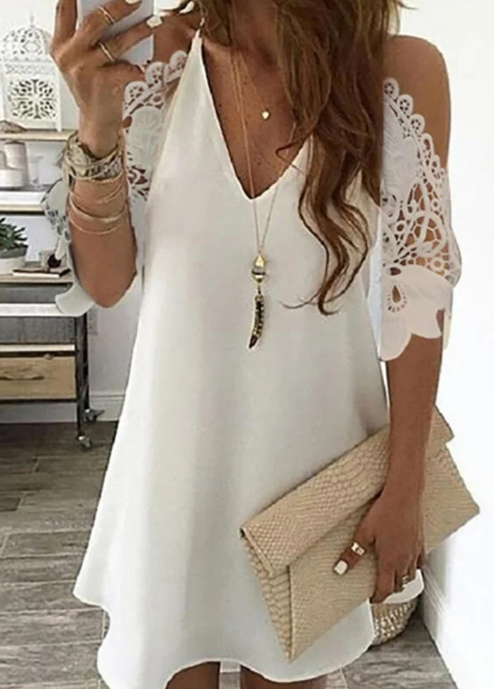 Hollow Out V Neck Cold Shoulder Dress