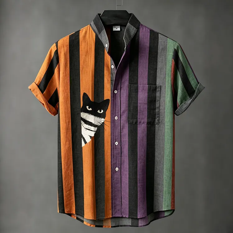 Men's Halloween Mummy Cat Stripes Art Short Sleeve Shirt