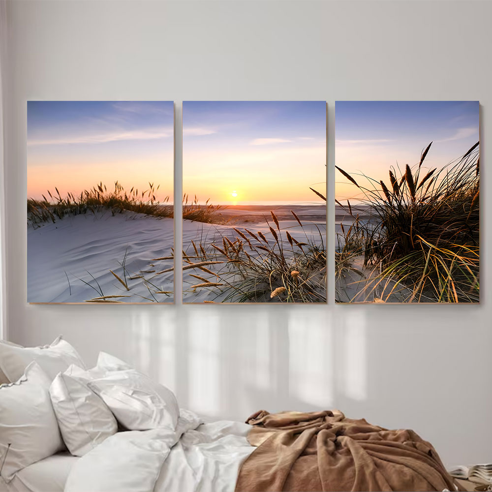 3-Piece Set Fiery Cloud Ocean Sunset Canvas Art