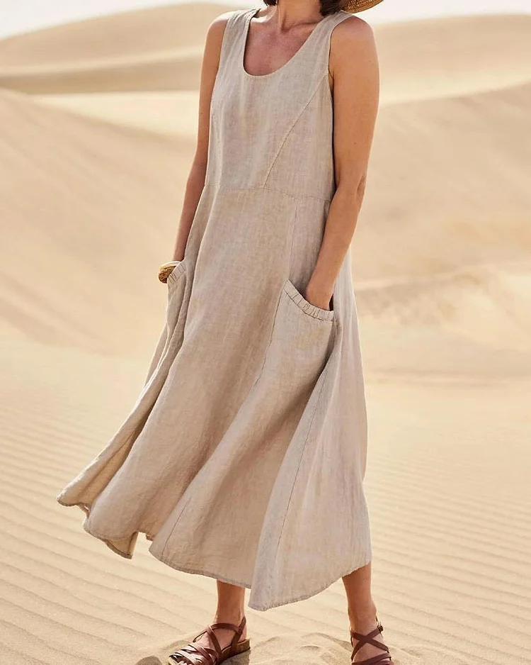 Sleeveless Cotton Linen Maxi Dress socialshop