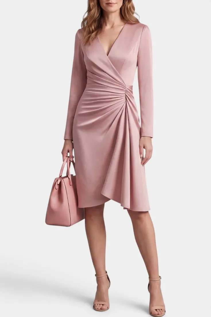 Ruched Wrap Dress with Long Sleeves