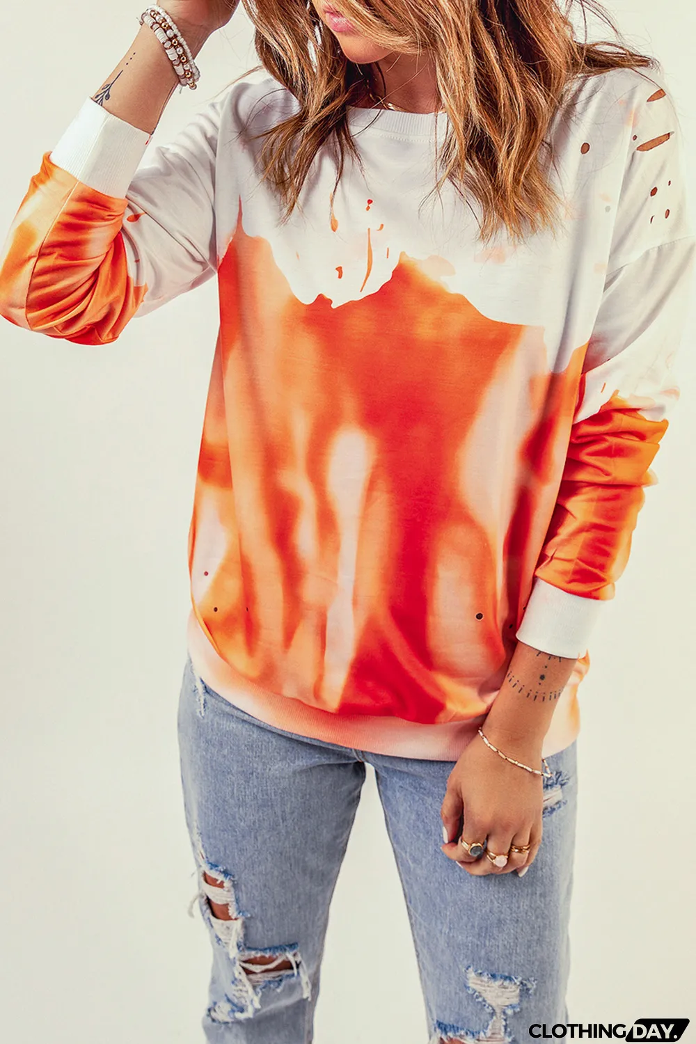 Orange Tie-dye Print Oversized Sweatshirt