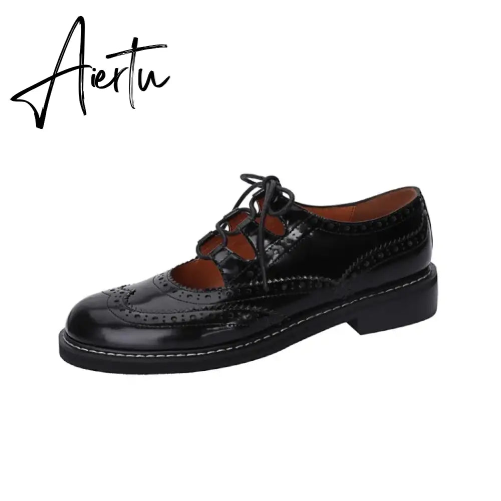 Aiertu Shoes Women Split leather Shoes for Women Spring/Autumn Women Loafers Summer Brogues Vintage Lace-up Shoes Women Pumps Aiertu