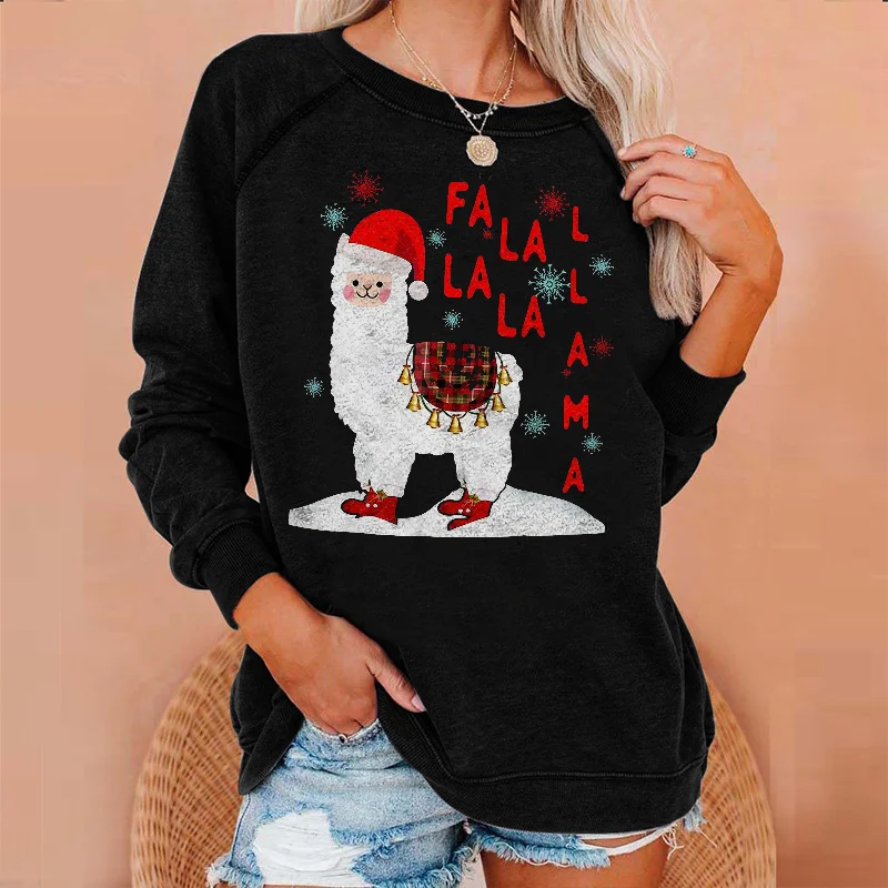 Christmas Alpaca Printed Comfortable Crew Neck Sweatshirt